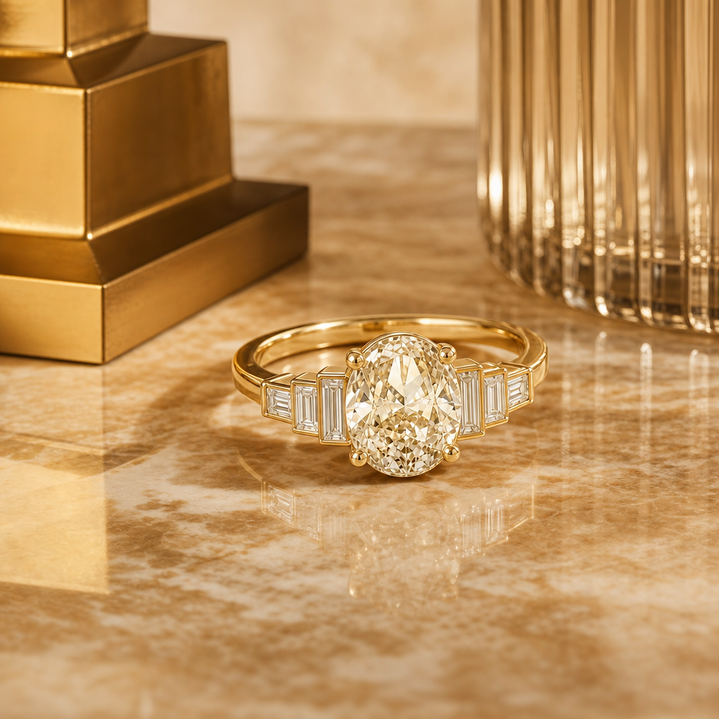 Art deco champagne diamond ring, lifestyle shot