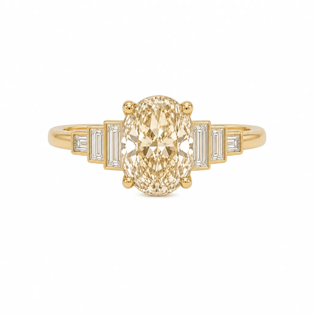 Art deco champagne diamond engagement ring, yellow gold