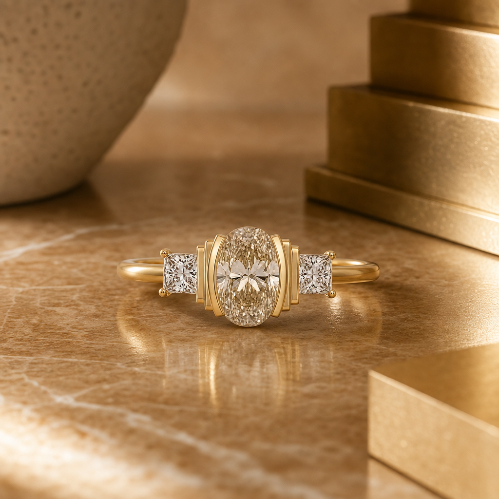 Art deco half bezel champagne ring, lifestyle shot