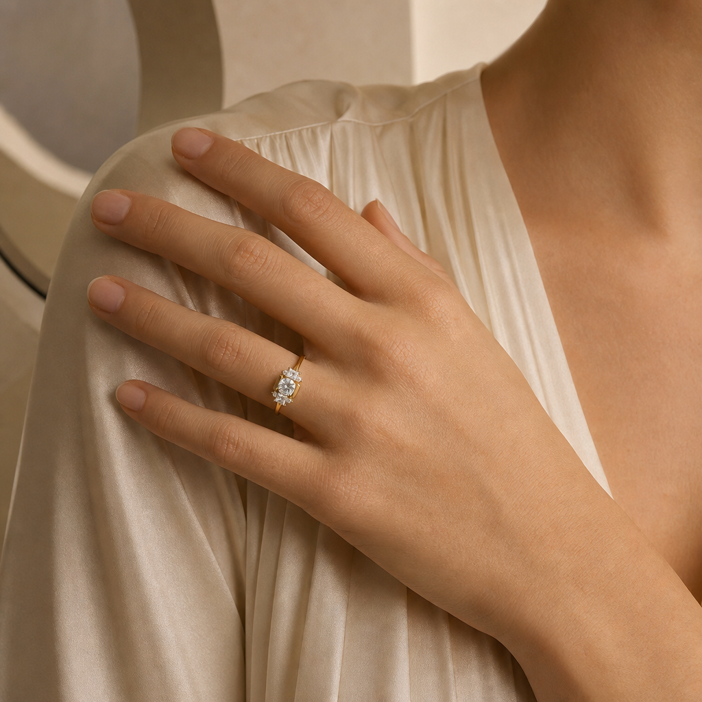 Art deco cluster ring, worn on hand