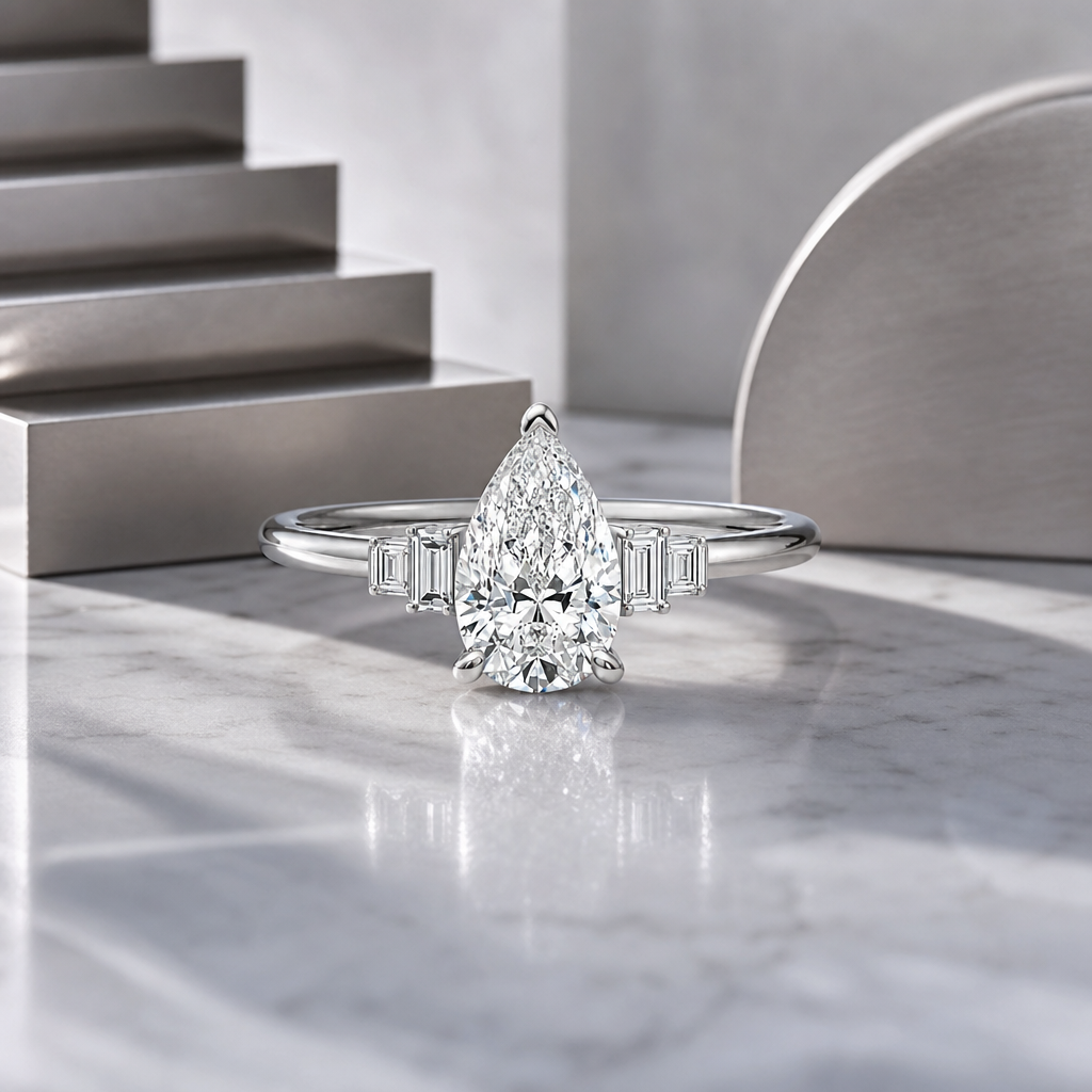Art deco pear cut ring, lifestyle shot