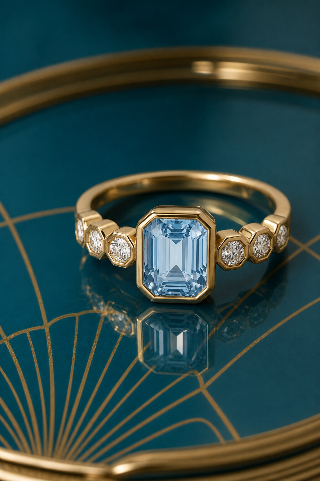 Blue sapphire ring in yellow gold, lifestyle shot