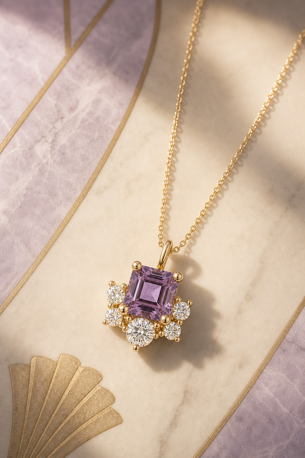Lavender cluster pendant, lifestyle shot