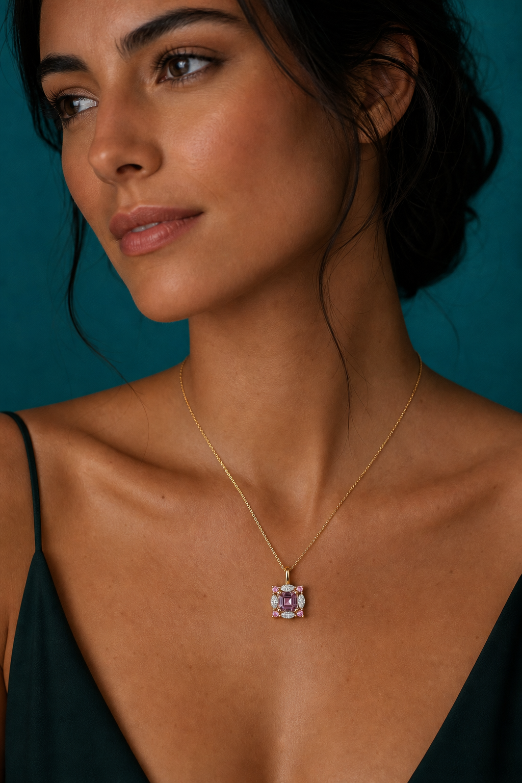 Lavender halo pendant, worn on body