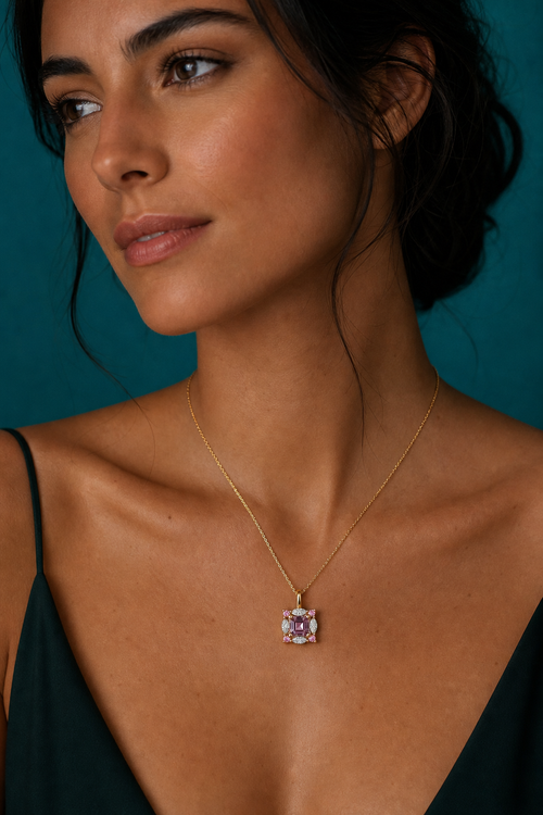 Lavender halo pendant, worn on body