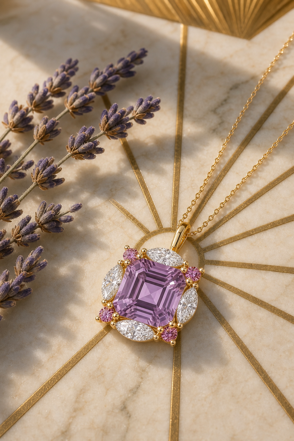 Lavender marquise pendant, lifestyle shot 2