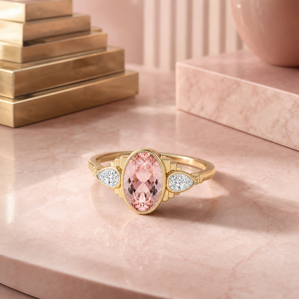 Art deco morganite ring, lifestyle shot