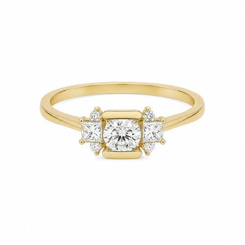 Art deco cluster ring with princess cut accents, yellow gold