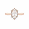 Hexagon halo engagement ring, rose gold