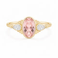 Art deco morganite ring with bezel-set pear diamonds, yellow gold