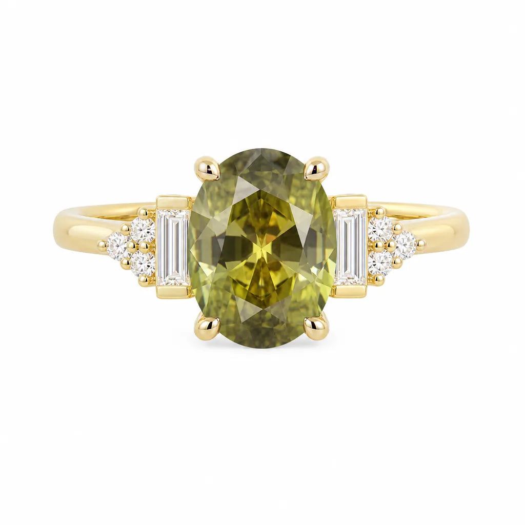 Bi-colour sapphire engagement ring, yellow gold