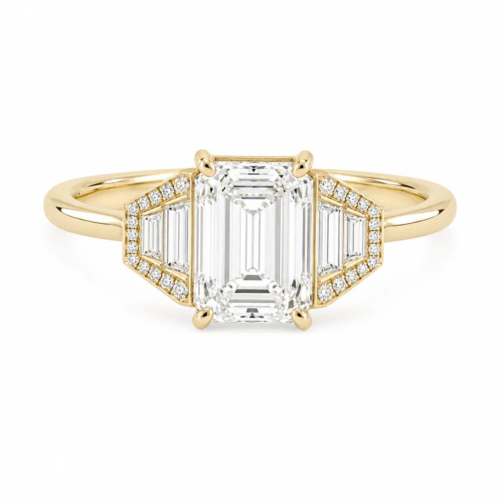 Art deco emerald cut engagement ring, product shot
