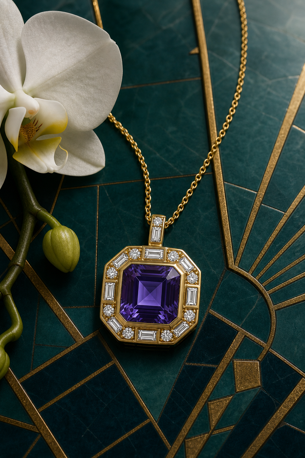 Violet art deco pendant style B, lifestyle shot
